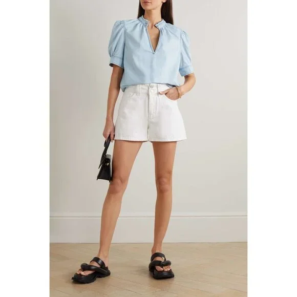FRAME Ruffled cotton-chambray denim blouse size S